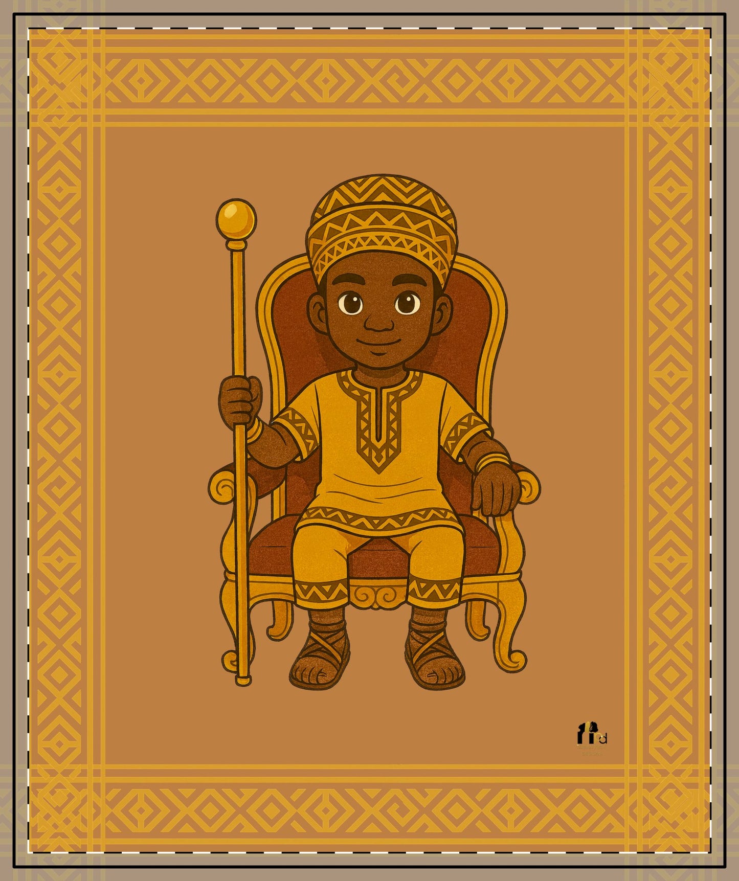 African Prince Quilted Throw Blanket — Brown & Gold Royal Kid’s Throw