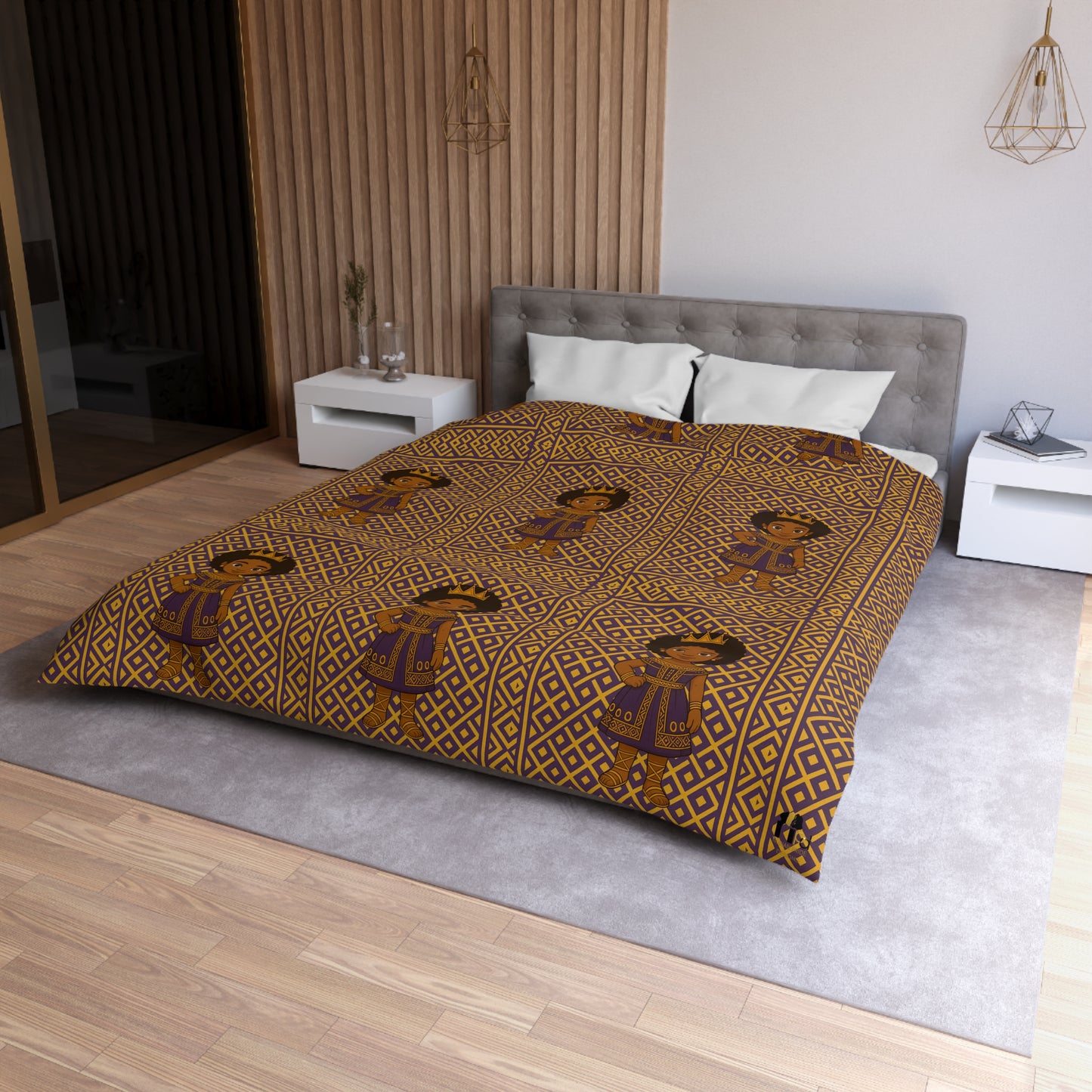 Afro Queen Microfiber Duvet Cover — Warm Brown Moroccan Pattern