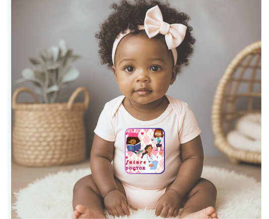 Future Doctor Argyle Print Graduate Short Sleeve Onesie Tee for Girls