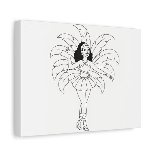 Carnival Queen – Festive Dancer Line Art Matte Canvas Print — Stretched 1.25"