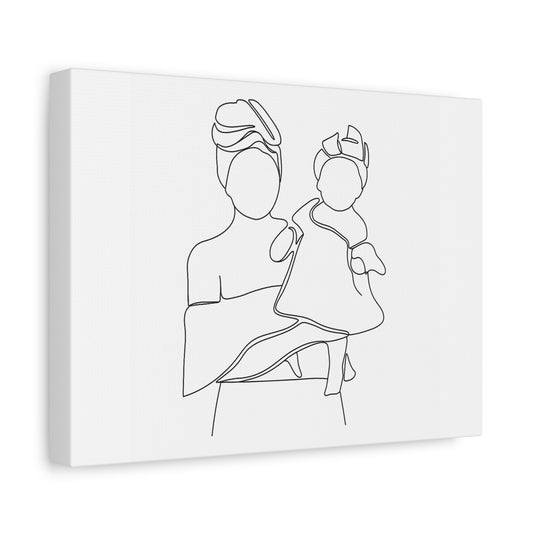 Heritage Embrace – Mother & Child Line Art Matte Canvas Print — Stretched 1.25"