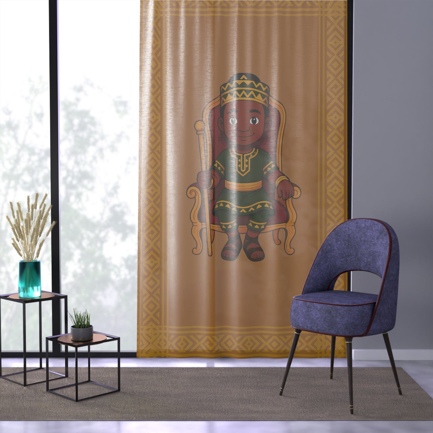Prince Royalty Sheer Curtain – Bold Earth-Tone & Gold Window Panel