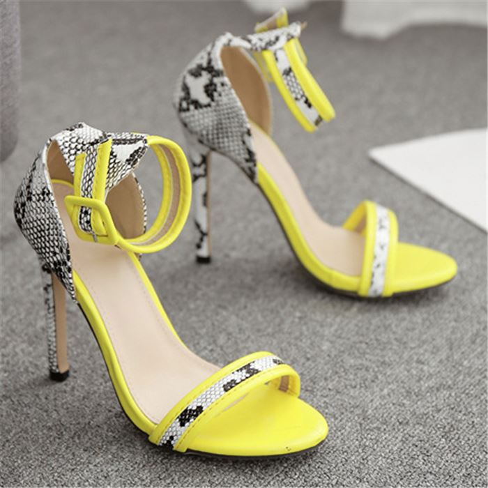 Women's Yellow Leopard Print High Heel Sandals