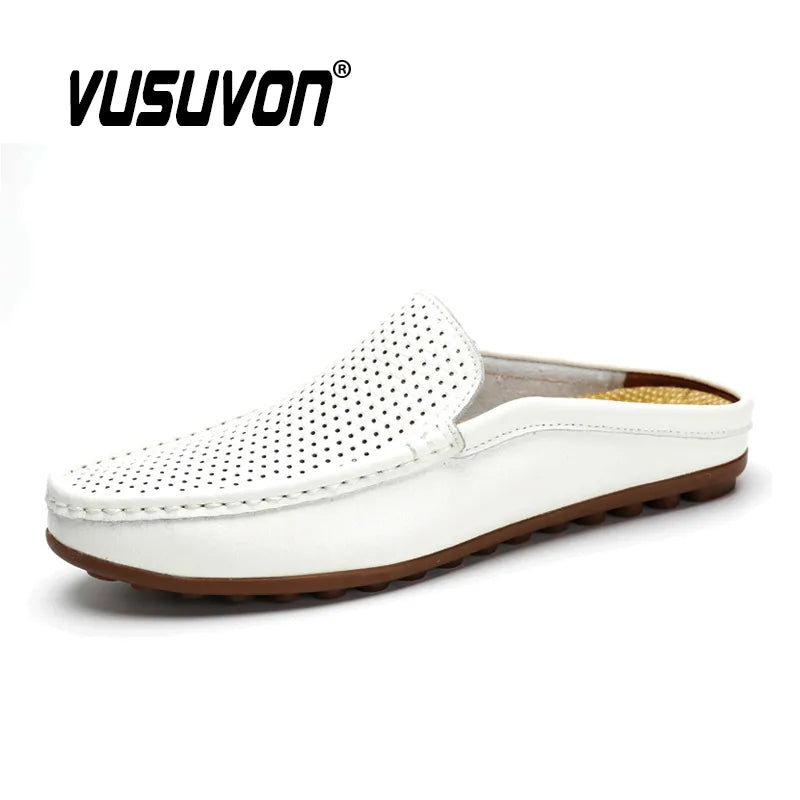 Men's Genuine Cow Leather Mule Loafers