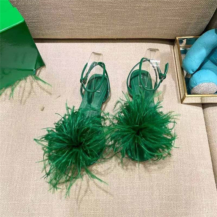 Women's Feather-Embellished Flat Sandals
