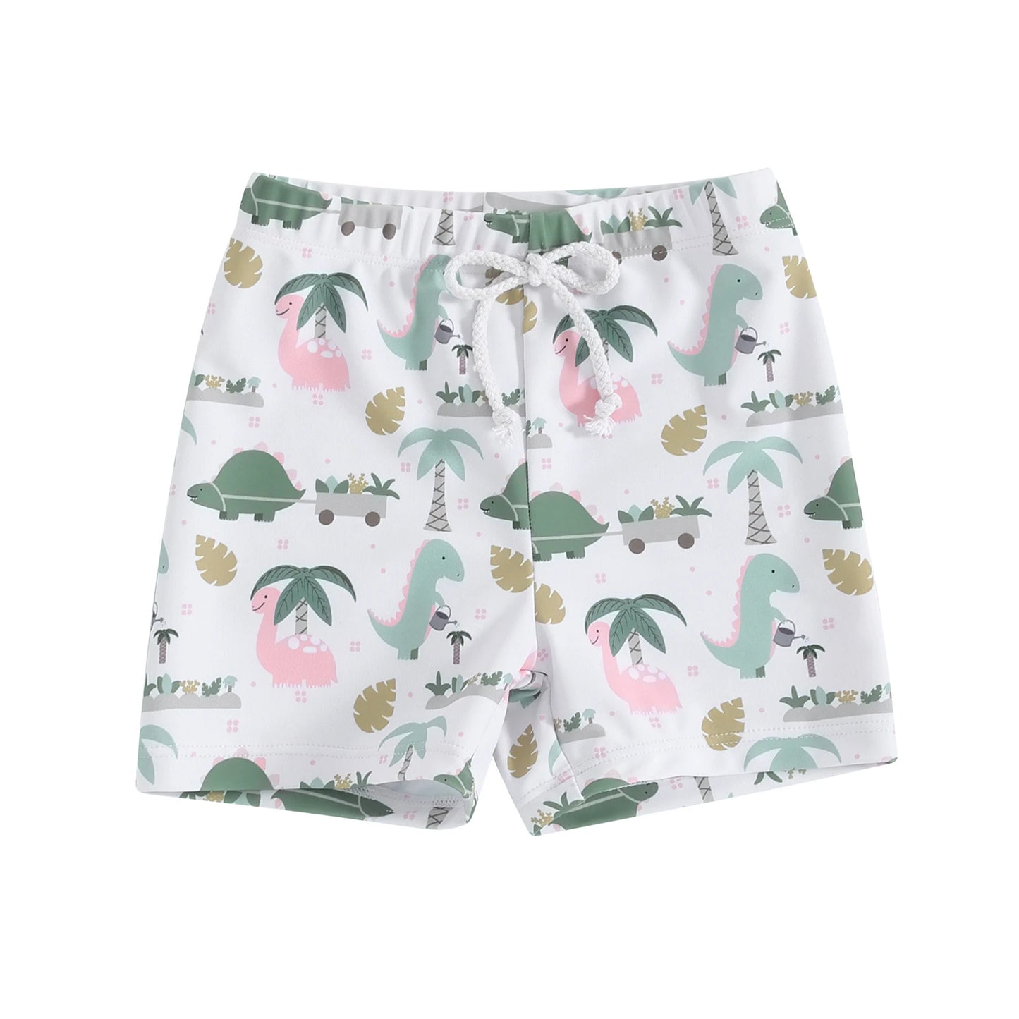 Boys Dinosaur & Coconut Tree Print Swim Shorts