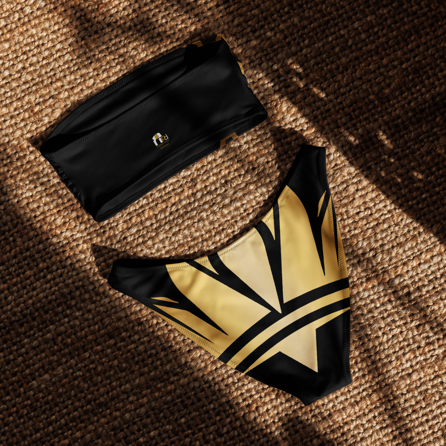 Black & Gold Africa Map Bandeau Bikini Set