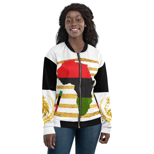 Color Block Bomber Jacket with Lage Africa on Gold Print