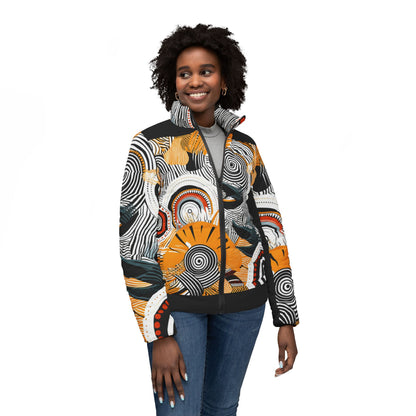 Tribal Sunburst – African Heritage Collage Puffer for Women