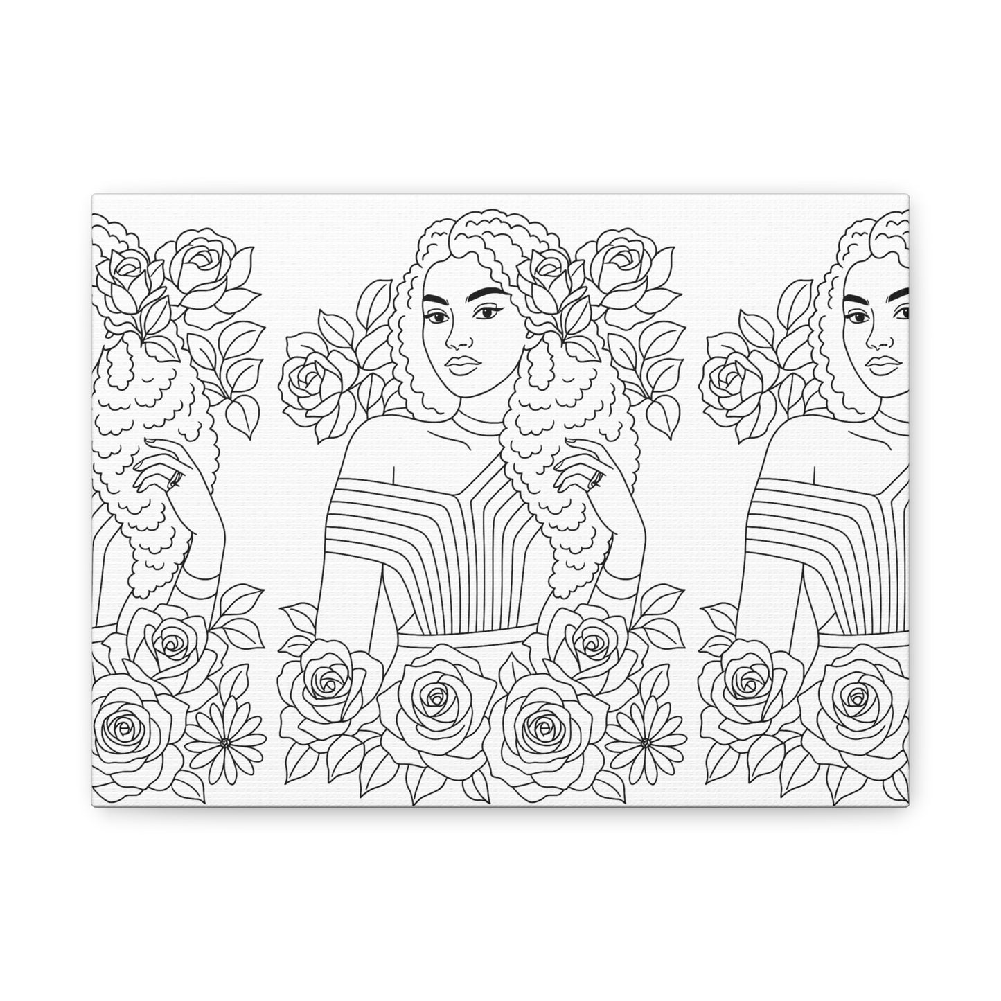 Blooming Beauty – Natural Hair & Floral Line Art Matte Canvas Print — Stretched 1.25"