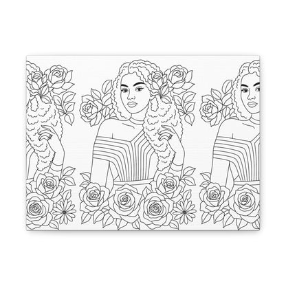 Blooming Beauty – Natural Hair & Floral Line Art Matte Canvas Print — Stretched 1.25"