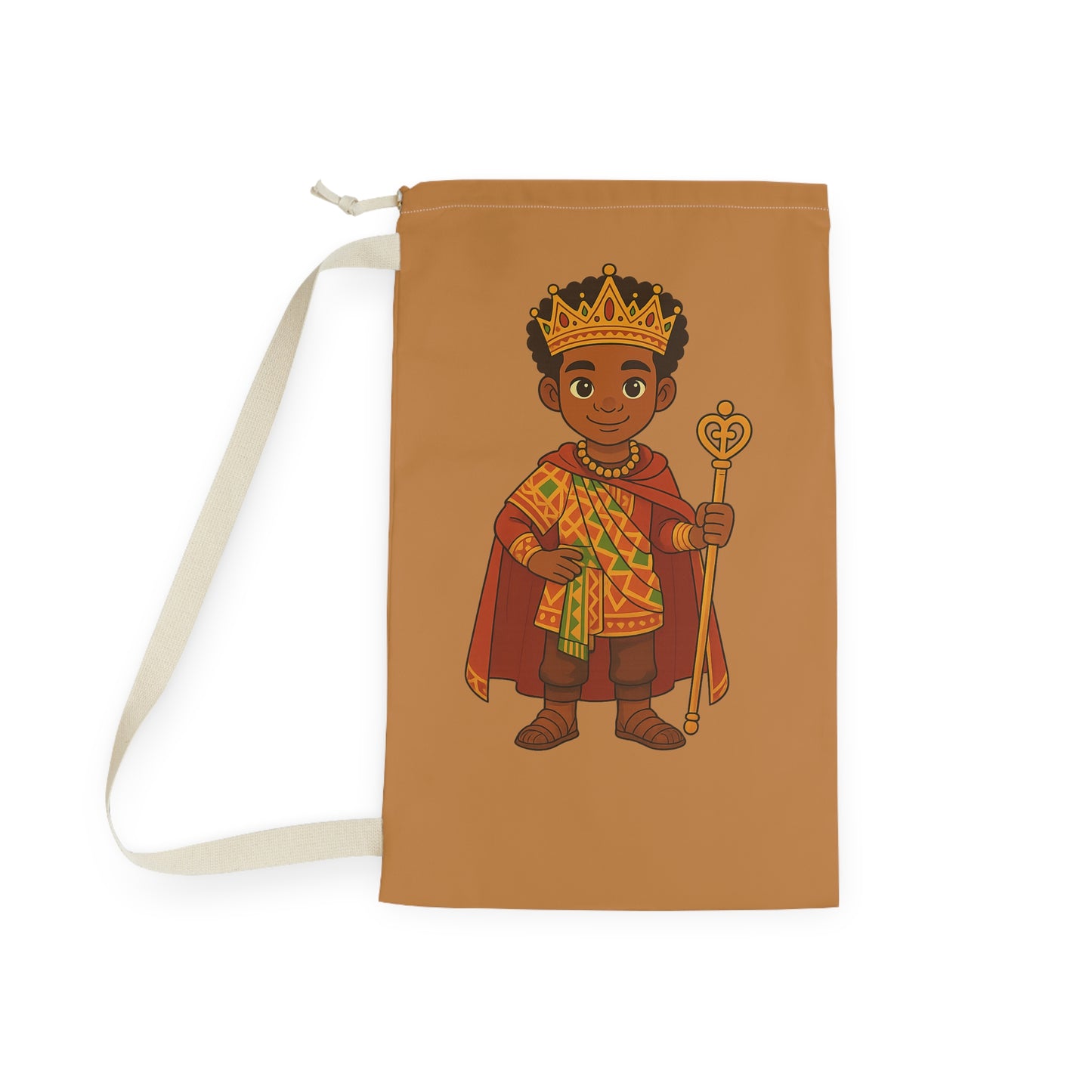 Royal Prince Laundry Bag — Brown Kids Laundry Tote with Crowned Boy Illustration