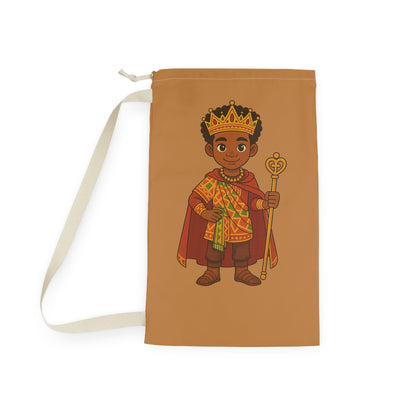 Royal Prince Laundry Bag — Brown Kids Laundry Tote with Crowned Boy Illustration