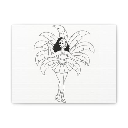 Carnival Queen – Festive Dancer Line Art Matte Canvas Print — Stretched 1.25"