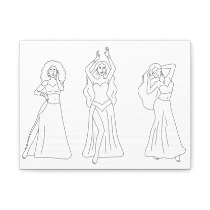 Rhythmic Grace – Trio of Dancers Line Art Matte Canvas Print — Stretched 1.25"