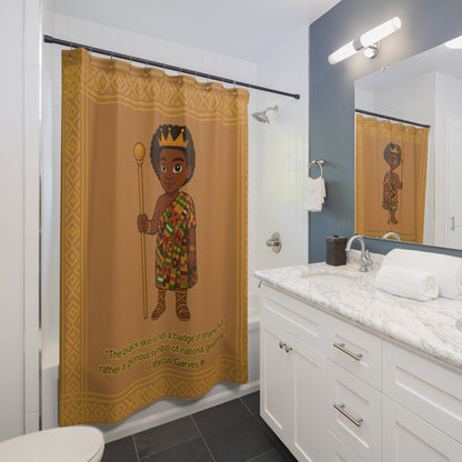 Royal Prince Shower Curtain — African Prince Boy Crown Bathroom Decor, Brown & Gold Kids Bathroom