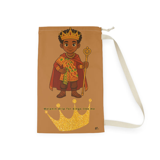 Royal Prince Laundry Bag — Brown Kids Laundry Tote with Crowned Boy Illustration