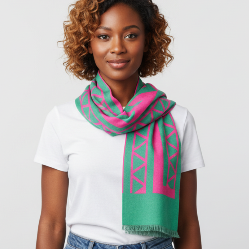Tribal pink and green print scarf