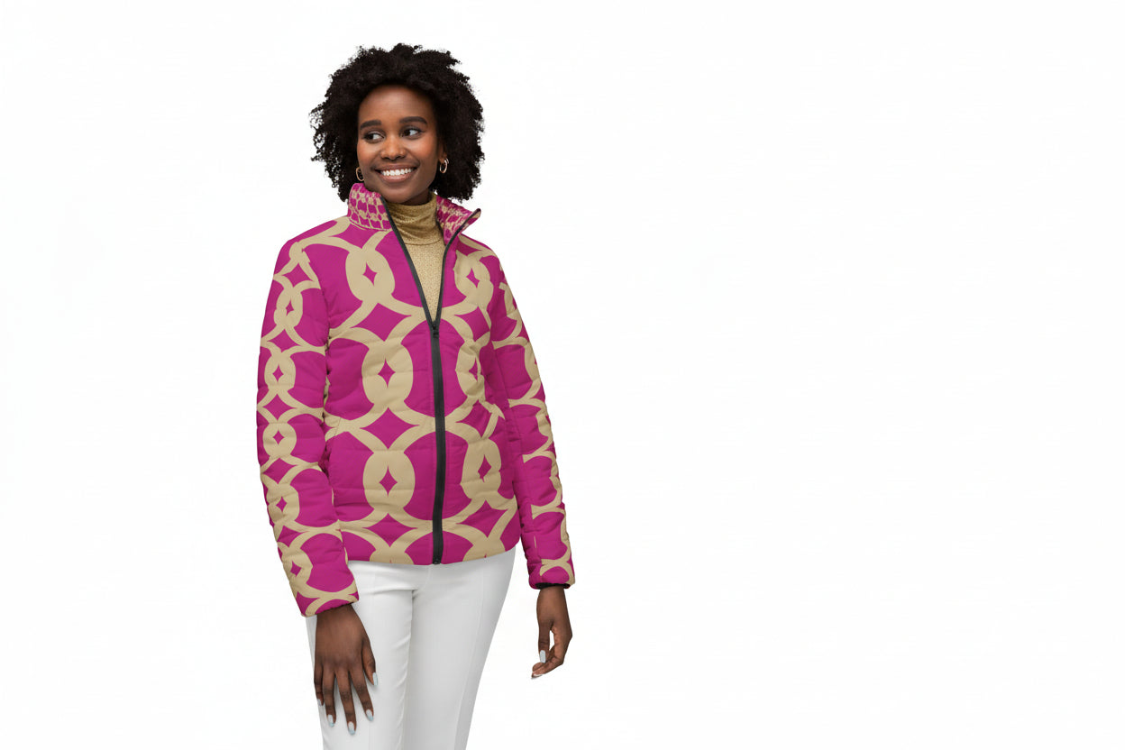 Circle of Unity – African Tribal Puffer Jacket for Women