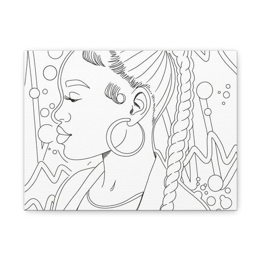 Afro Braid Line Art Matte Canvas Print — Stretched 1.25"