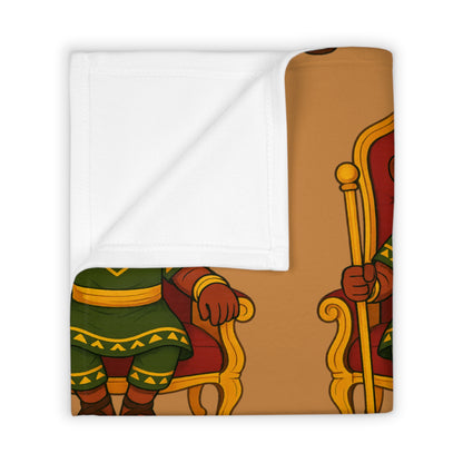 Little King Throne Pattern Throw Blanket — Cozy Tan Kids Blanket Featuring Crowned Prince Design