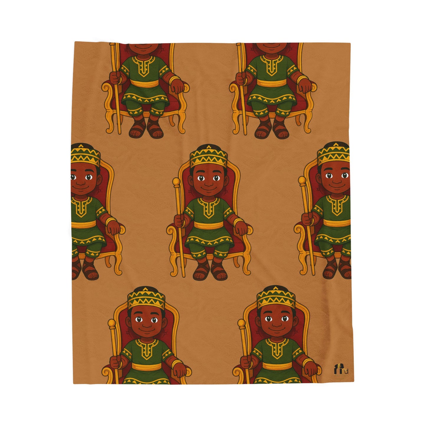 Prince’s Plush Storytime Blanket — Brown Velveteen Throw with Crowned Boy Pattern