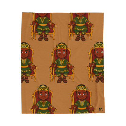 Prince’s Plush Storytime Blanket — Brown Velveteen Throw with Crowned Boy Pattern
