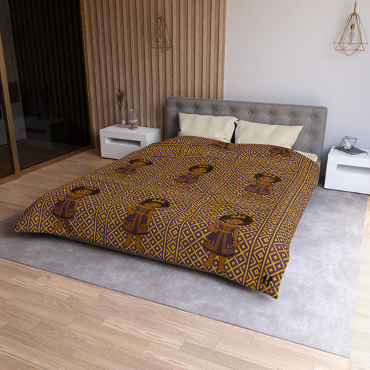 Afro Queen Microfiber Duvet Cover — Warm Brown Moroccan Pattern