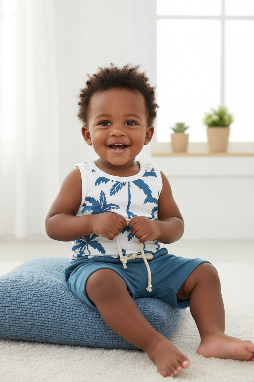 Children's Tropical Palm Print Tank Top & Shorts Set