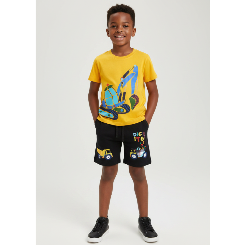 Children's Excavator Print Short Sleeve T-Shirt & Shorts Set