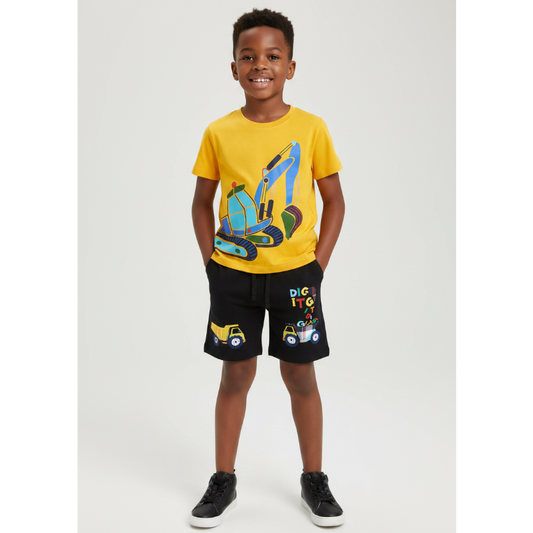 Children's Excavator Print Short Sleeve T-Shirt & Shorts Set