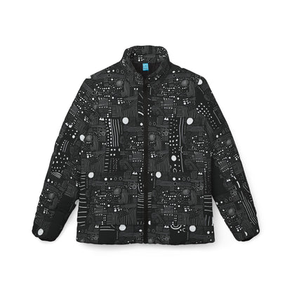 Tribal Artisan Loop Geometric Puffer Jacket for Women