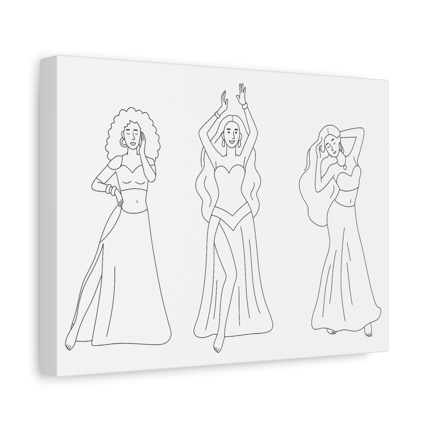 Rhythmic Grace – Trio of Dancers Line Art Matte Canvas Print — Stretched 1.25"