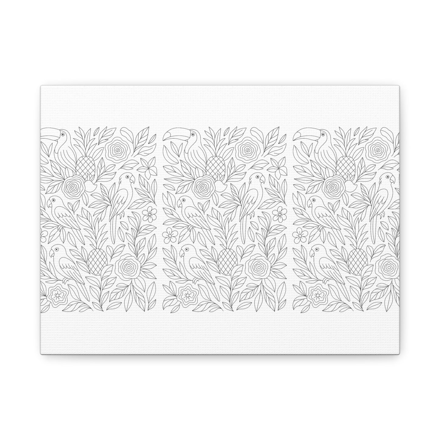 Tropical Paradise– Exotic Birds & Blooms Line Art Matte Canvas Print — Stretched 1.25"