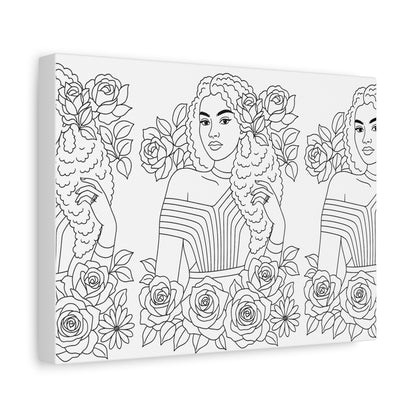 Blooming Beauty – Natural Hair & Floral Line Art Matte Canvas Print — Stretched 1.25"