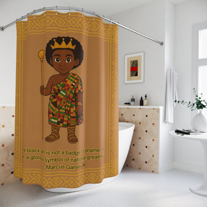 Royal Prince Shower Curtain — African Prince Boy Crown Bathroom Decor, Brown & Gold Kids Bathroom