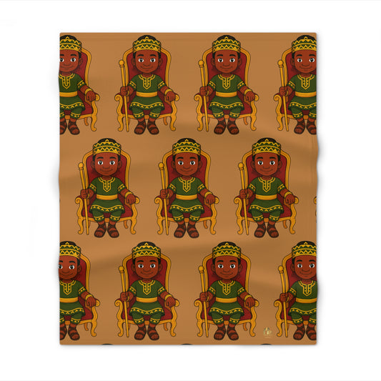 Little King Throne Pattern Throw Blanket — Cozy Tan Kids Blanket Featuring Crowned Prince Design