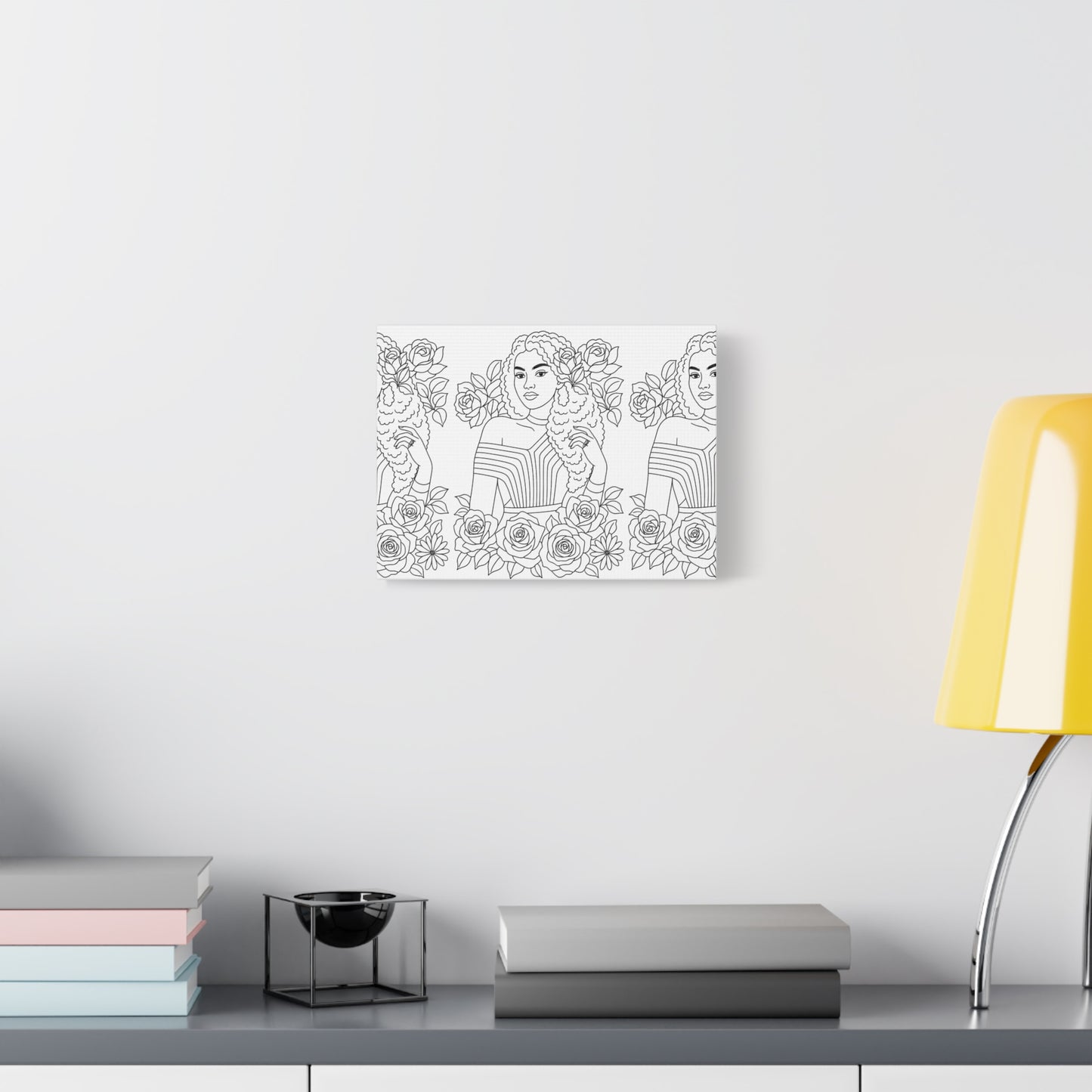 Blooming Beauty – Natural Hair & Floral Line Art Matte Canvas Print — Stretched 1.25"