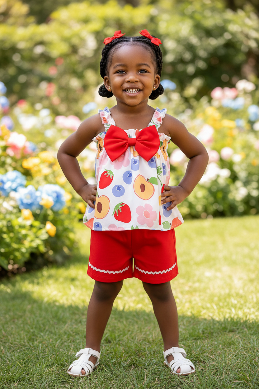 Children's Fruit Print Tank Top & Solid Shorts Set