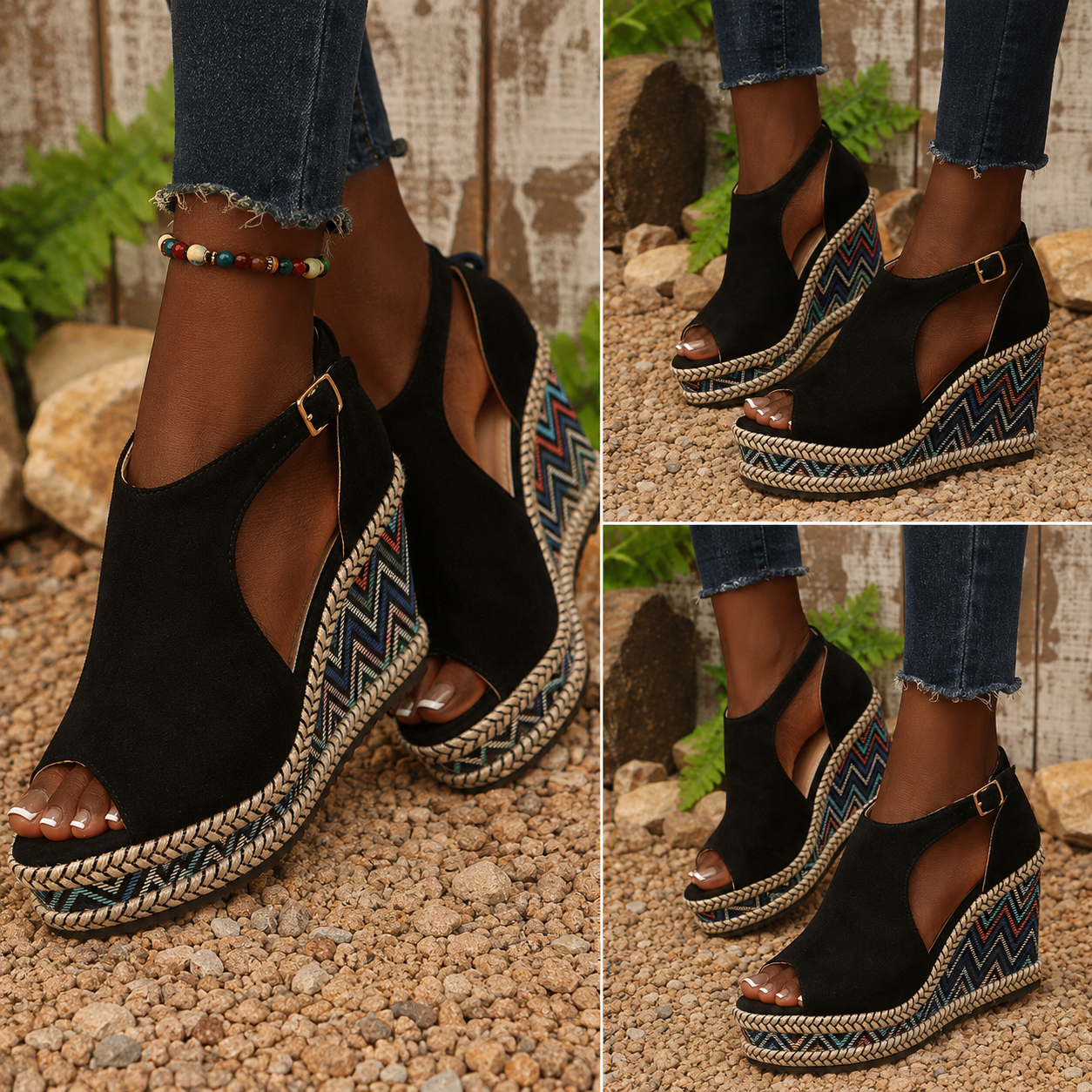 Cutout Platform Wedge Sandals
