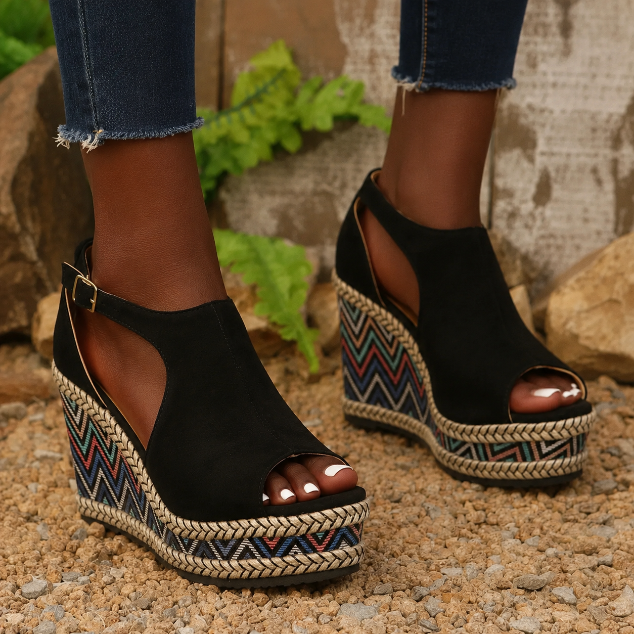 Cutout Platform Wedge Sandals