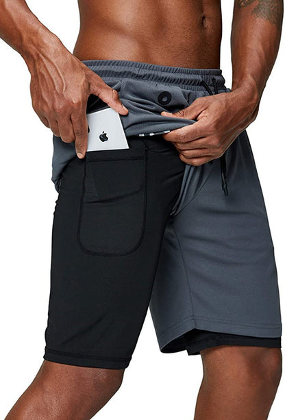 Men's 2-in-1 Gym Compression Liner & Phone Pocket  Shorts |