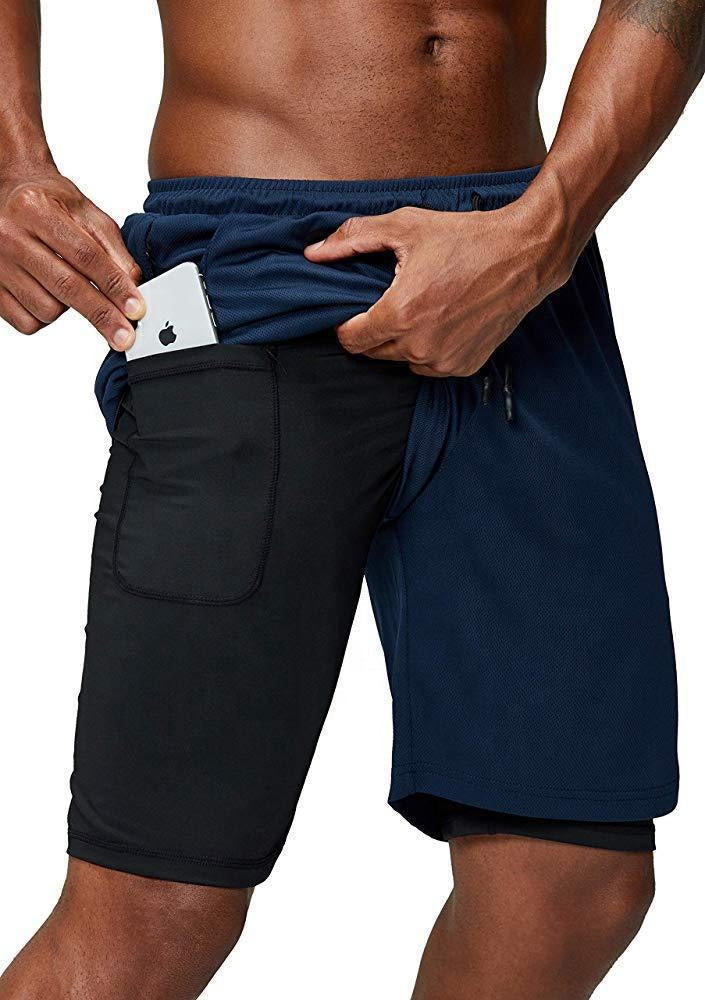 Men's 2-in-1 Gym Compression Liner & Phone Pocket  Shorts |