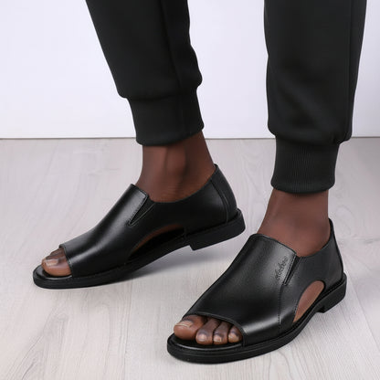 Men's Genuine Cowhide Leather Slip-On Sandals