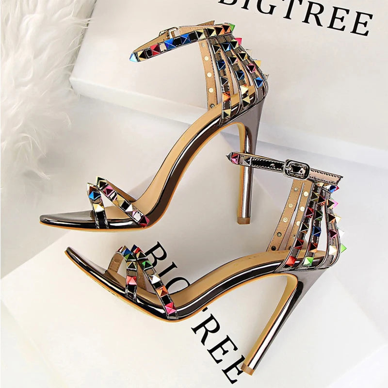 Women's Rivet-Embellished Stiletto Sandals