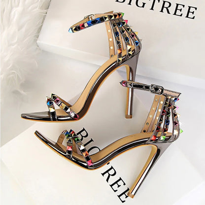 Women's Rivet-Embellished Stiletto Sandals