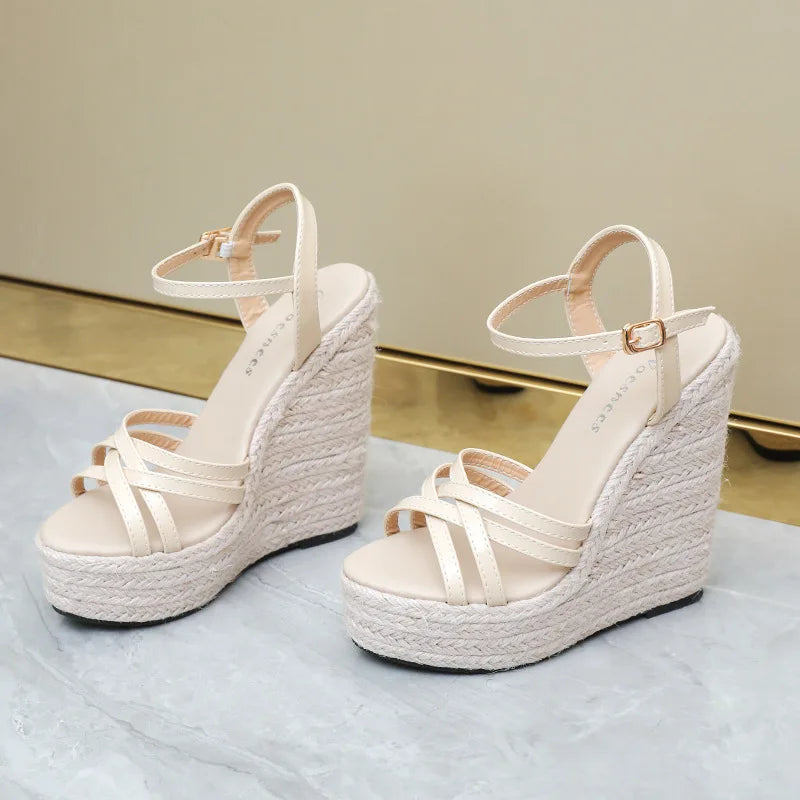 Women's Ankle Strap Cross-Toe Espadrille Wedge Sandals
