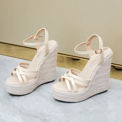 Women's Ankle Strap Cross-Toe Espadrille Wedge Sandals