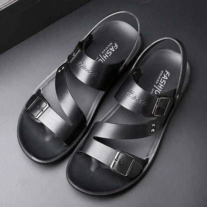 Men's Genuine Cow Leather Roman Gladiator Slip-On Sandals