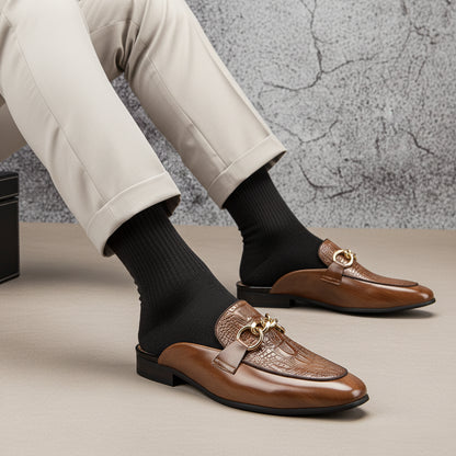Men's Leather Backless Slip-On Shoes